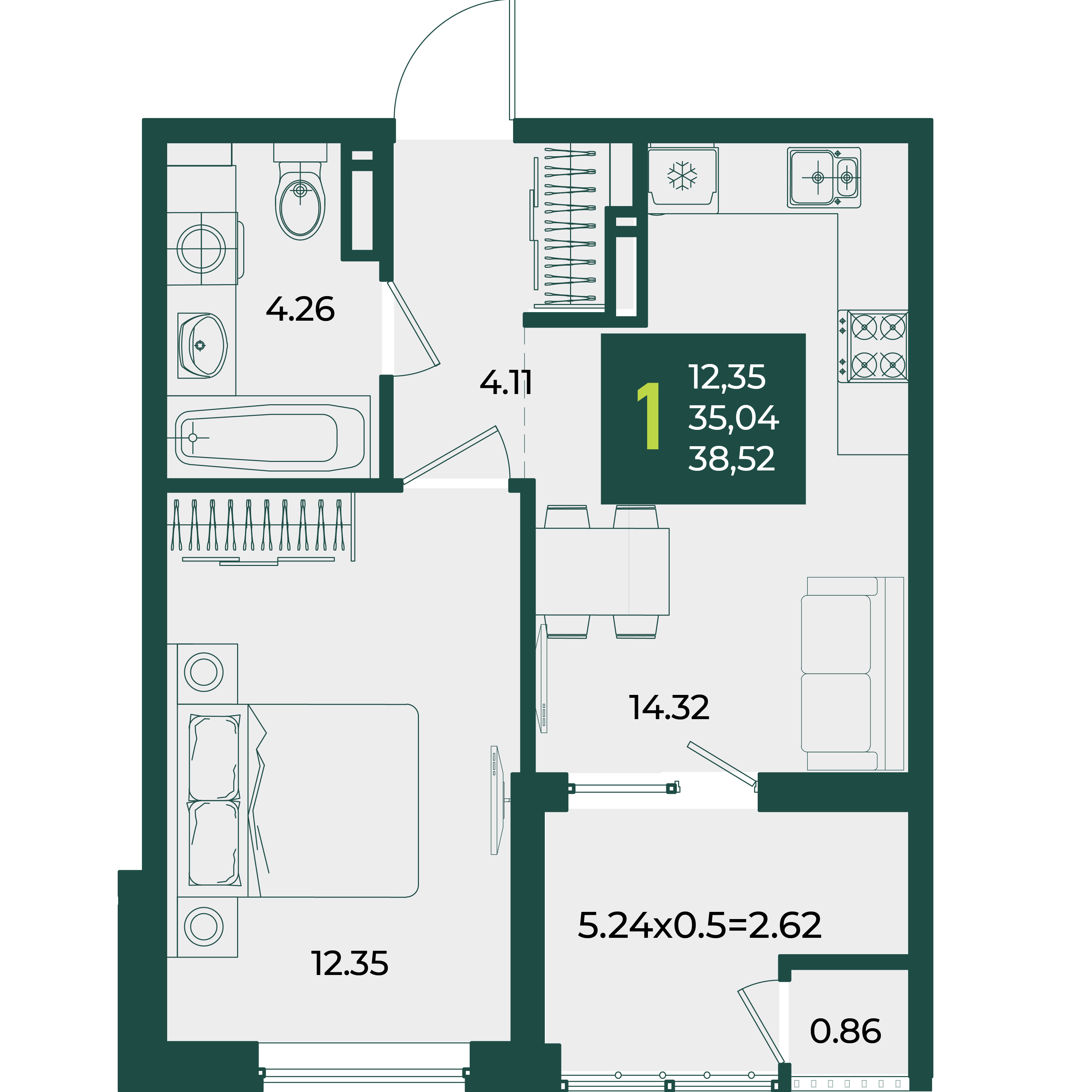 1-комнатная 38 м2 в ЖК Образцово корпус null этаж 10