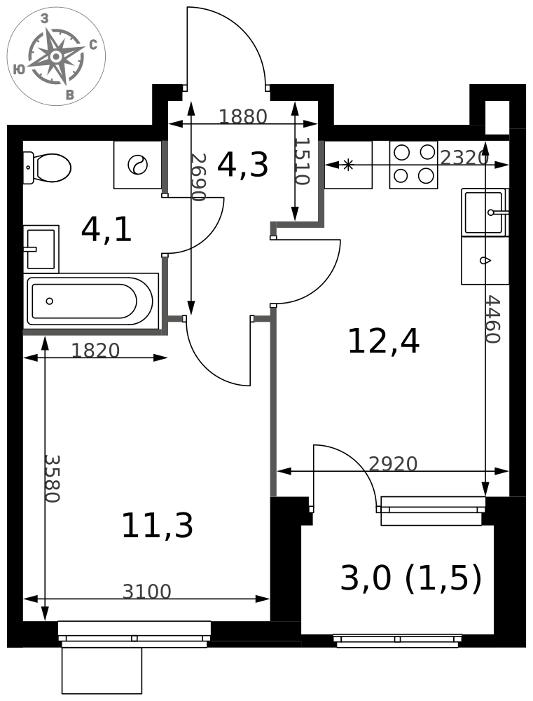 1-комнатная 33 м2 в ЖК 1-й Химкинский корпус null этаж 6
