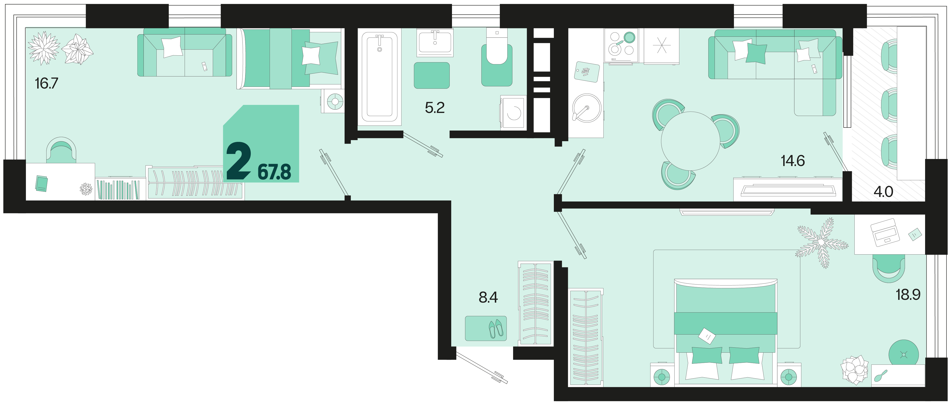 2-комнатная 67 м2 в ЖК Первое место корпус null этаж 11