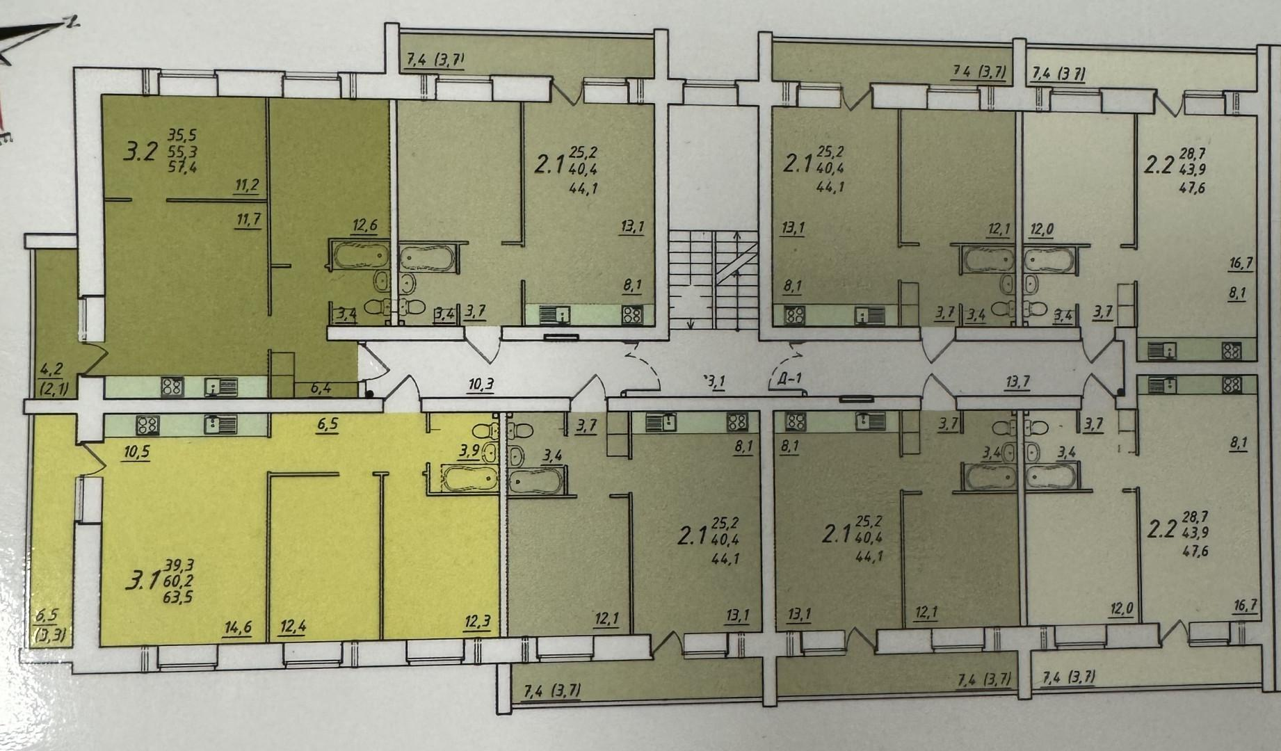2-комнатная 63.5 м2 в ЖК undefined корпус null этаж 3