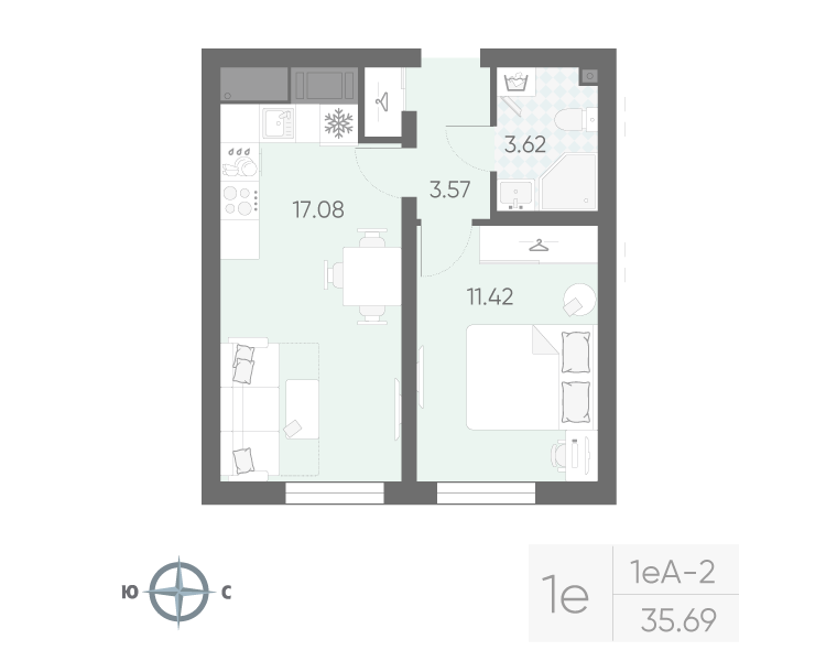 1-комнатная 35 м2 в ЖК Морская миля корпус null этаж 5