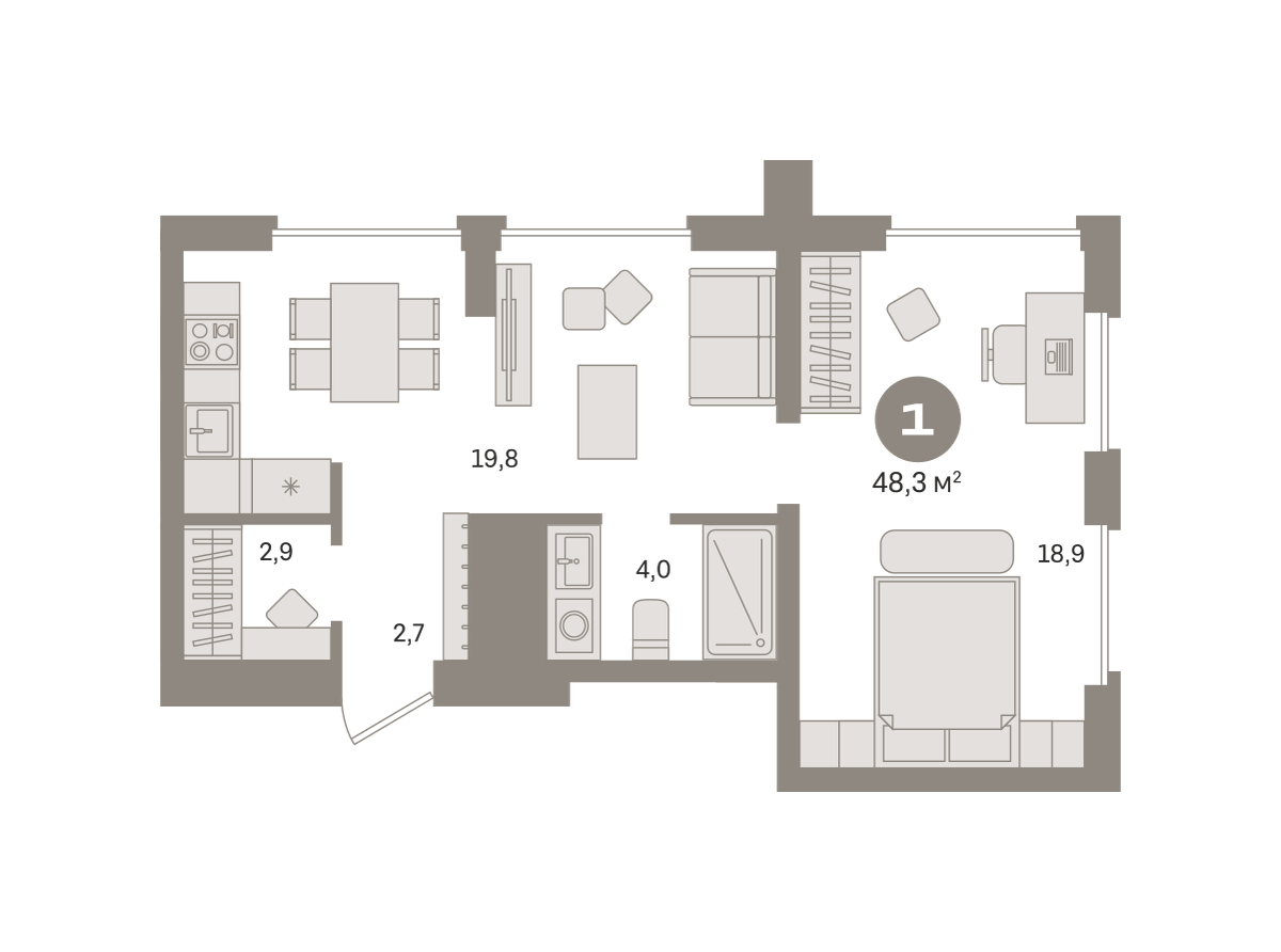 1-комнатная 48 м2 в ЖК Квартал Издание корпус null этаж 12