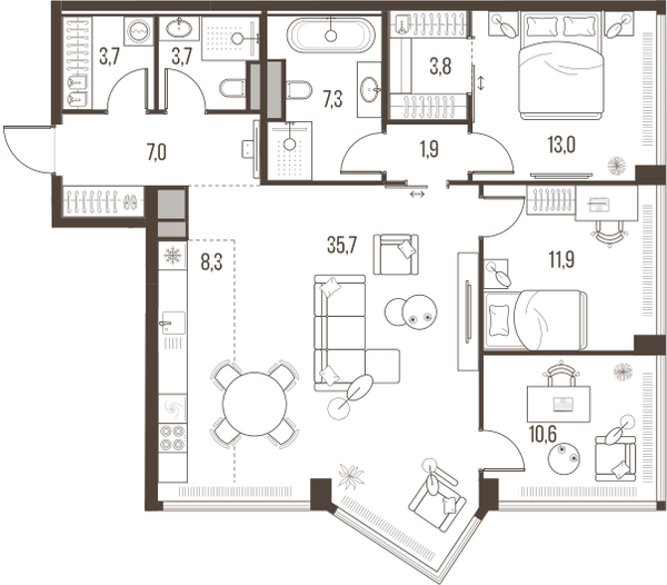 4-комнатная 106 м2 в ЖК High Life корпус null этаж 38
