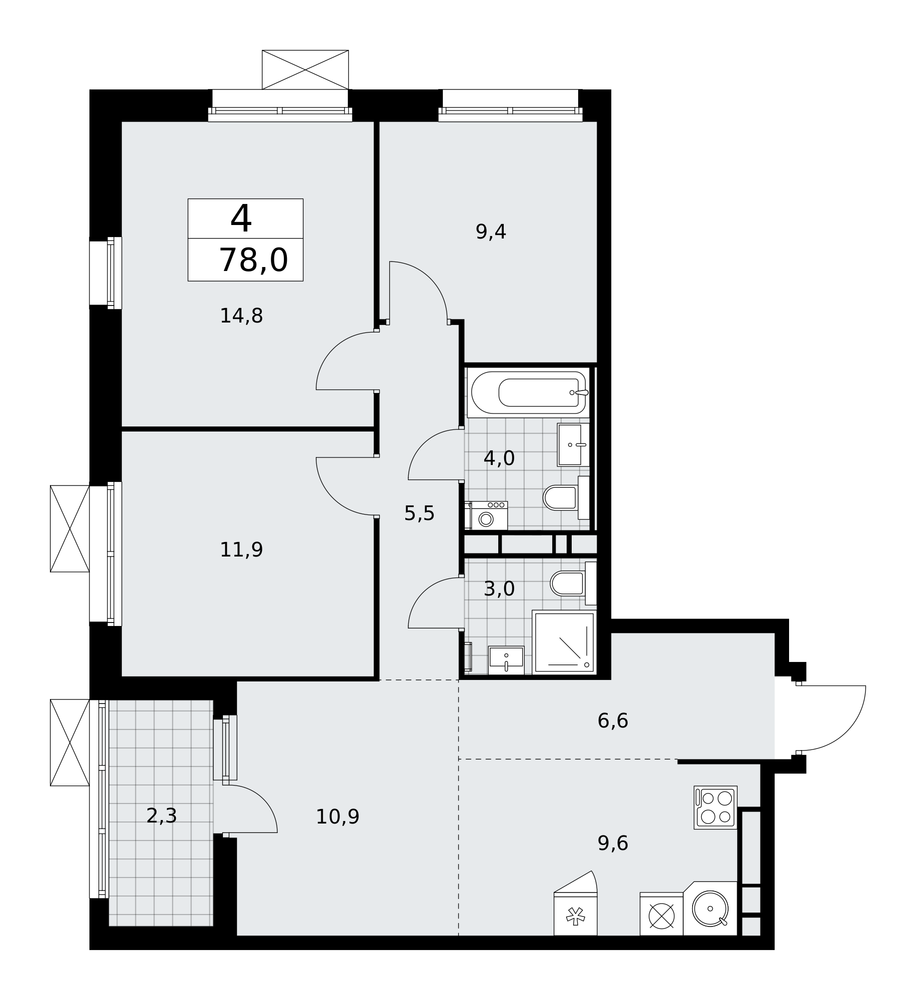 4-комнатная 78 м2 в ЖК Скандинавия корпус null этаж 14