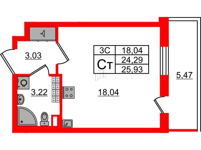 Студия 24 м2 в ЖК Парадный ансамбль корпус null этаж 5