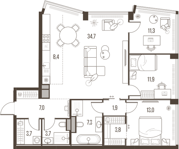 4-комнатная 106 м2 в ЖК High Life корпус null этаж 32