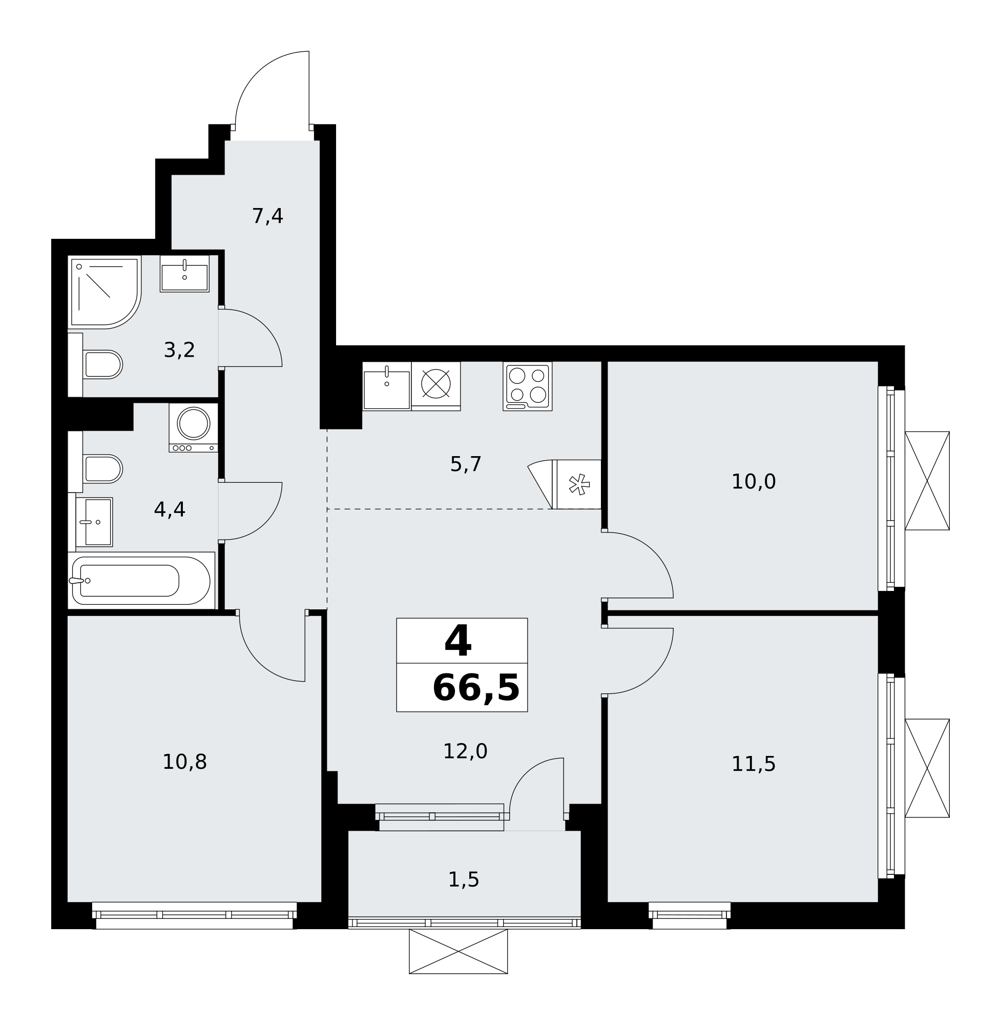 4-комнатная 66 м2 в ЖК Бунинские кварталы корпус null этаж 14