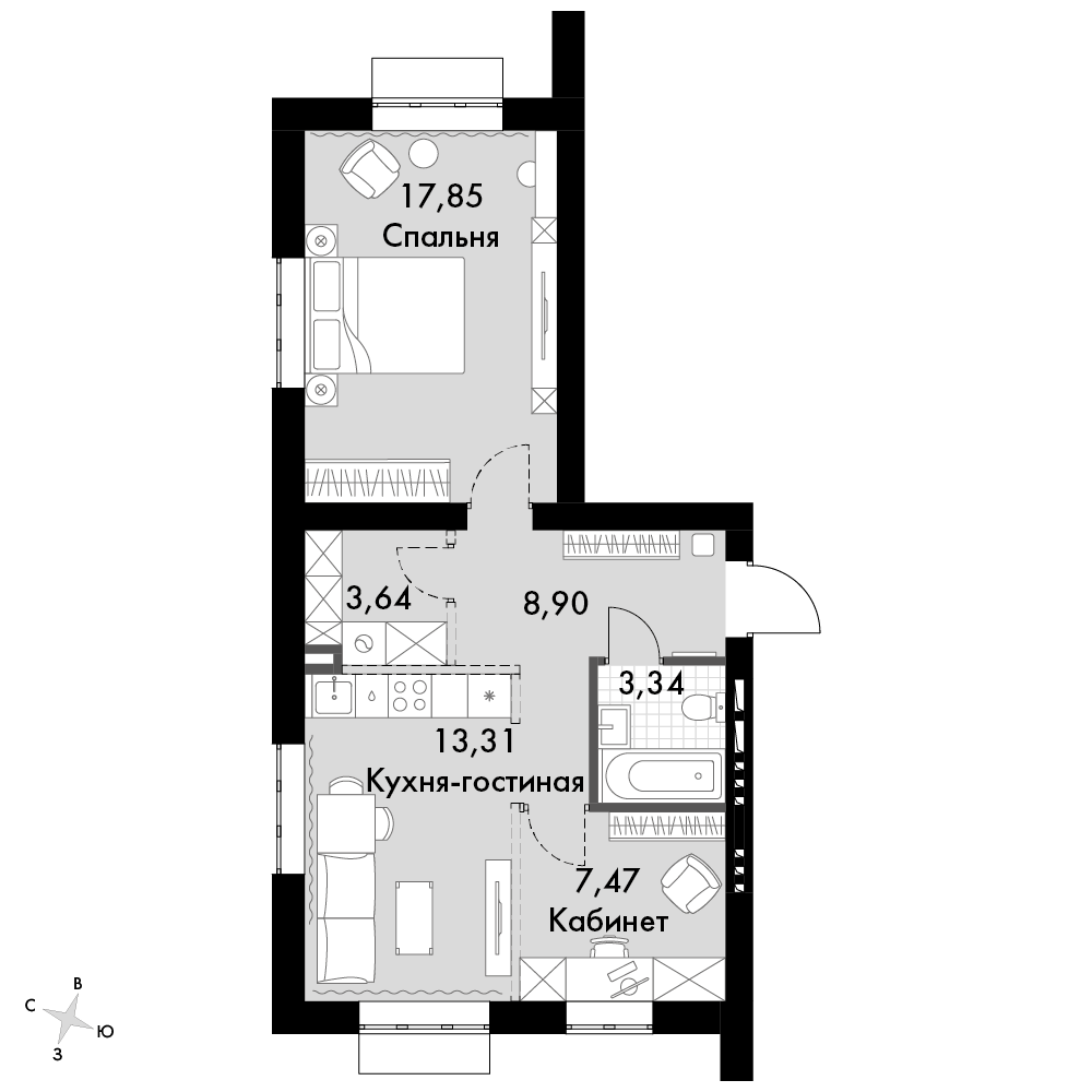 2-комнатная 53 м2 в ЖК Жаворонки Клаб корпус null этаж 2