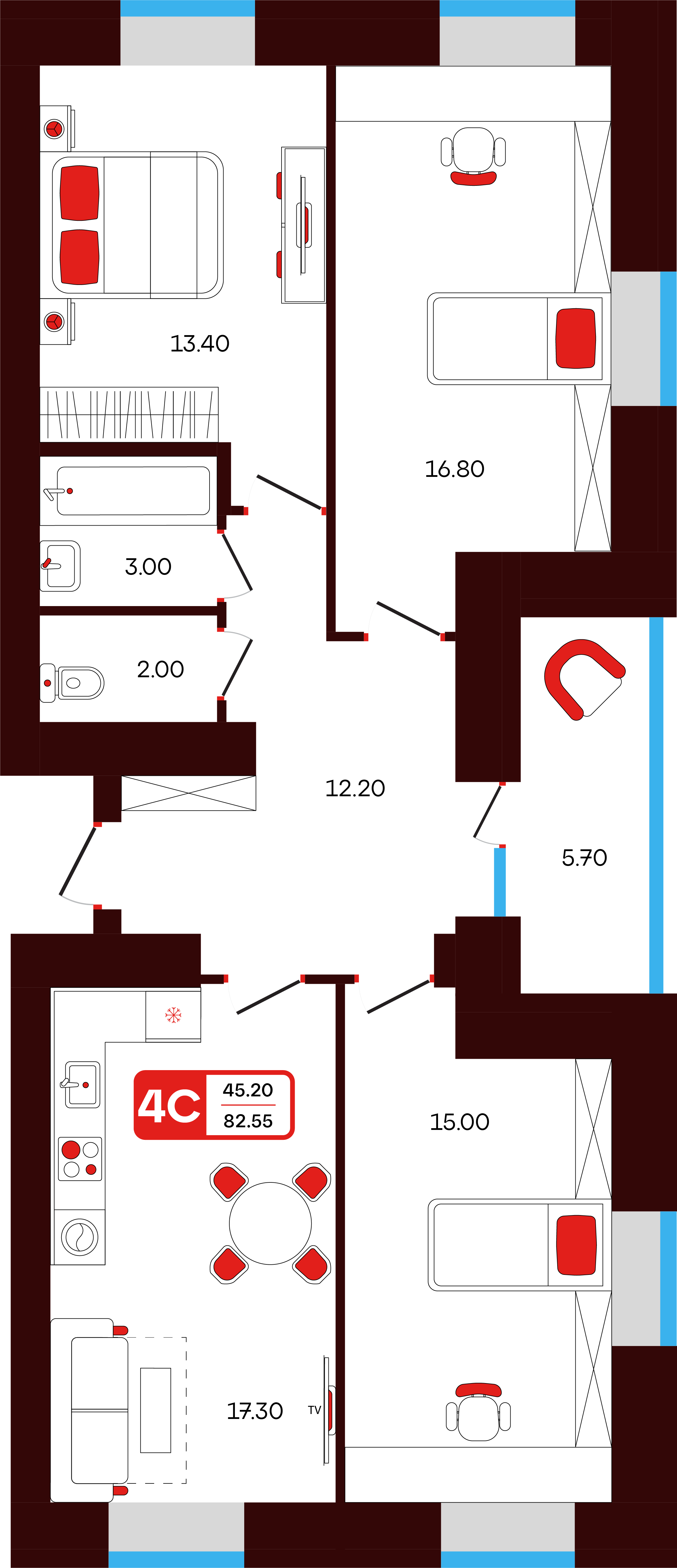 4-комнатная 82 м2 в ЖК Тепло корпус null этаж 9
