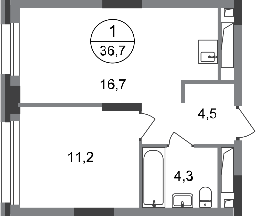 1-комнатная 36 м2 в ЖК Первый Московский корпус null этаж 14