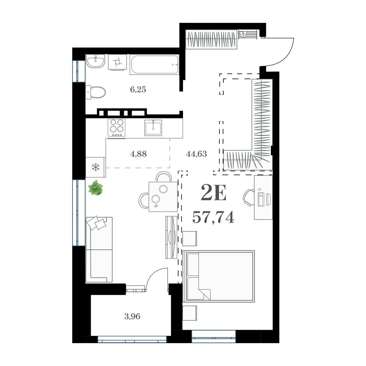 1-комнатная 57 м2 в ЖК Амурский корпус null этаж 6