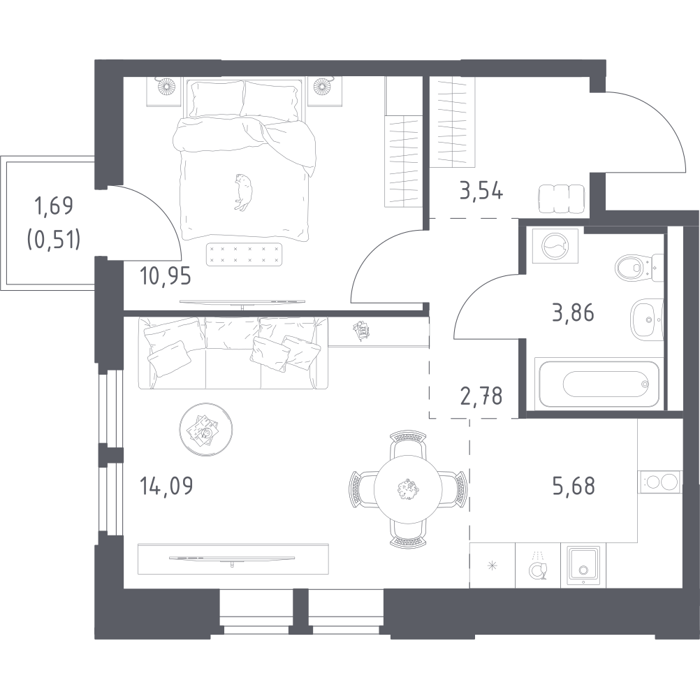 Студия 41 м2 в ЖК Космический Квартал корпус null этаж 6