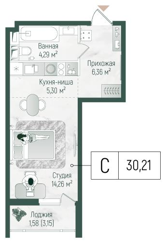 Студия 31 м2 в ЖК Рига Хиллс корпус null этаж 8
