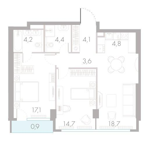3-комнатная 71 м2 в ЖК River Park Towers Кутузовский корпус null этаж 15