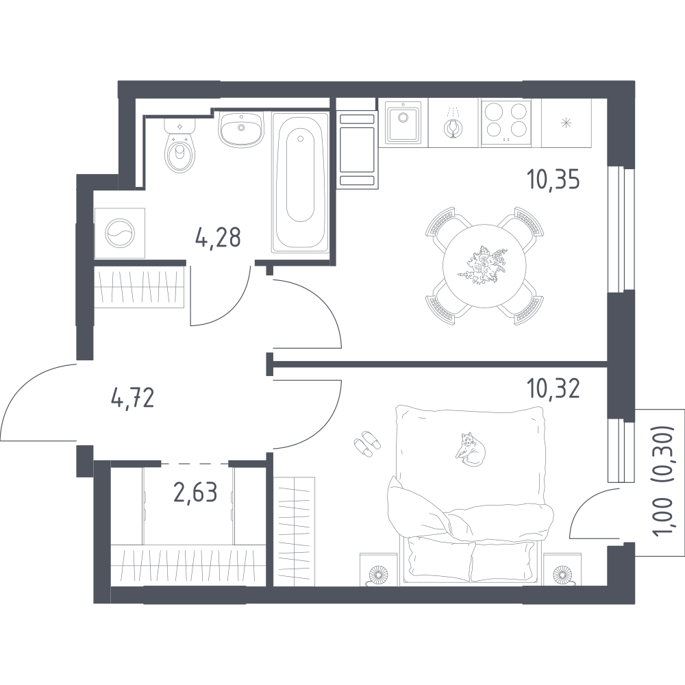 1-комнатная 33 м2 в ЖК Новое Колпино корпус null этаж 10