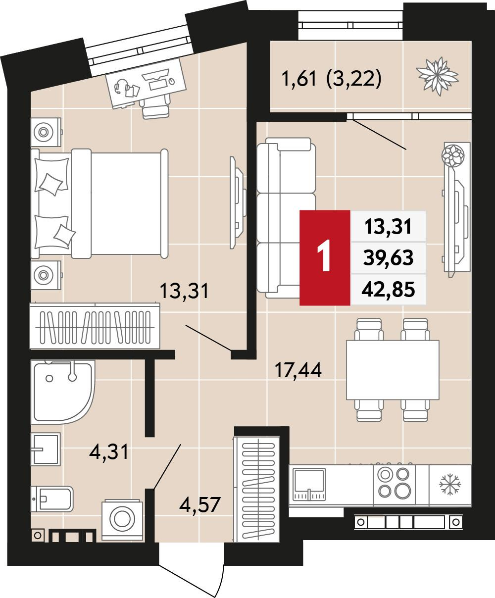 1-комнатная 42 м2 в ЖК Невский корпус null этаж 7