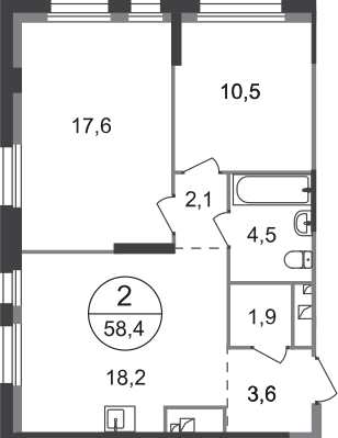 2-комнатная 58 м2 в ЖК Первый Московский корпус null этаж 4
