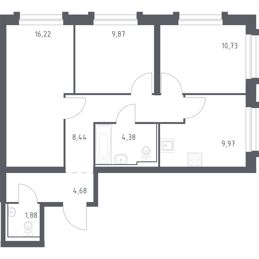 3-комнатная 66 м2 в ЖК Рябиновая Роща корпус null этаж 2
