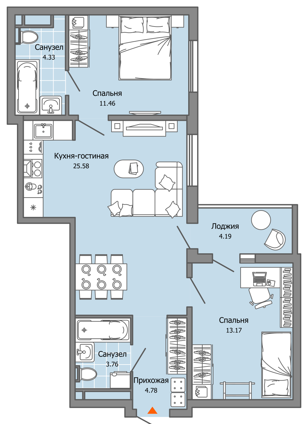 3-комнатная 65 м2 в ЖК ULTRAGRAD корпус null этаж 8