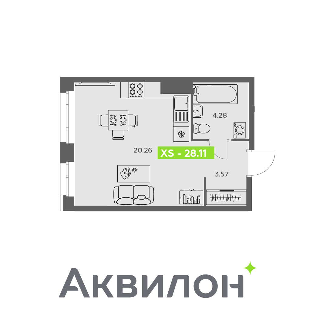 Студия 28 м2 в ЖК Аквилон АКВАРТАЛ корпус null этаж 11