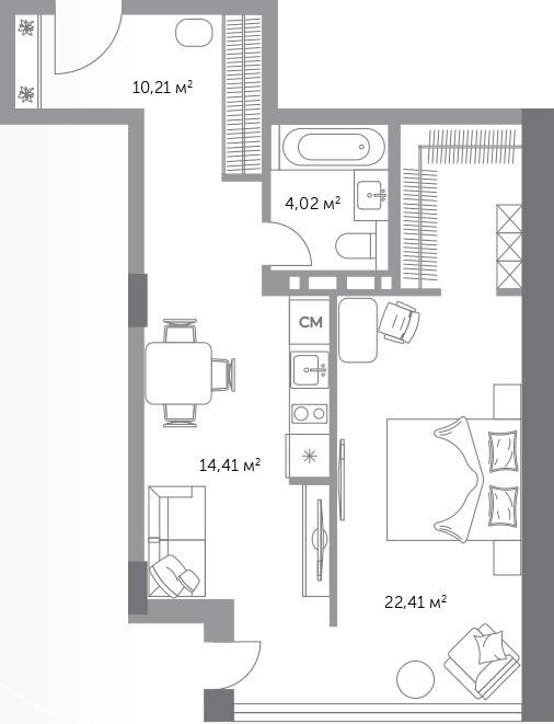 2-комнатная 51 м2 в ЖК Фьорд корпус null этаж 8