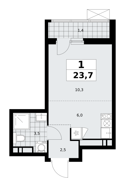 Студия 23 м2 в ЖК Скандинавия корпус null этаж 14