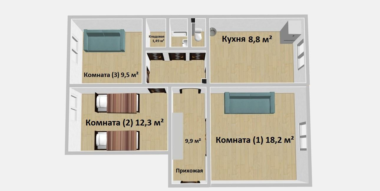 3-комнатная 67.2 м2 в ЖК undefined корпус null этаж 1