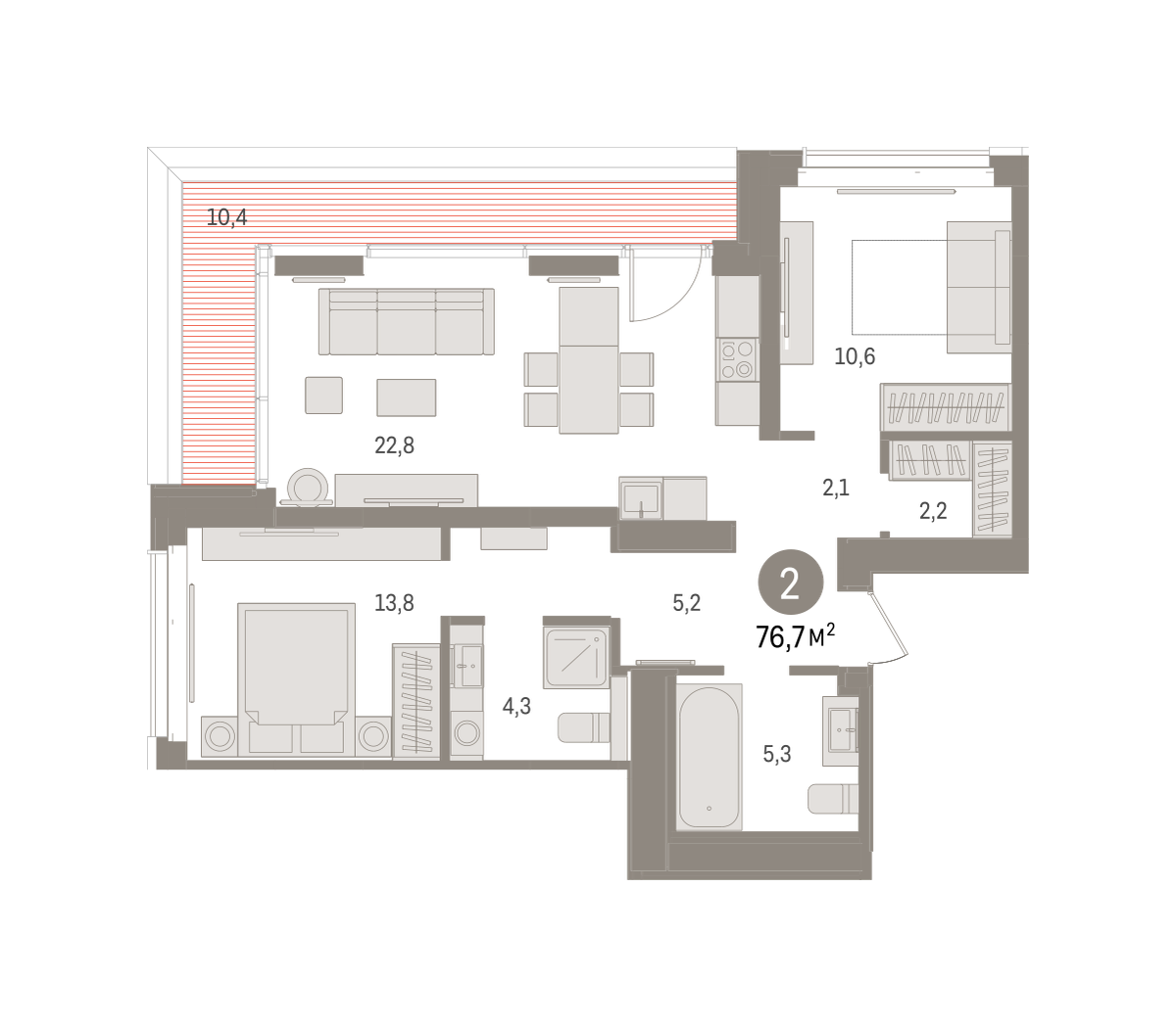 2-комнатная 76 м2 в ЖК Кварталы «На Минской» корпус null этаж 12