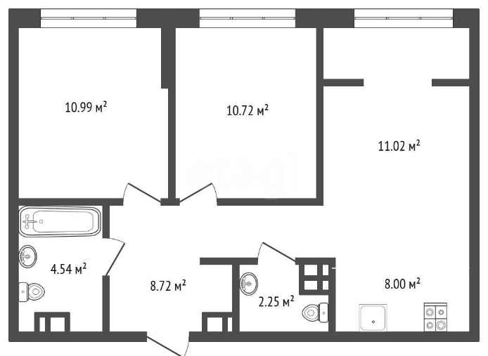 2-комнатная 56.5 м2 в ЖК undefined корпус null этаж 15