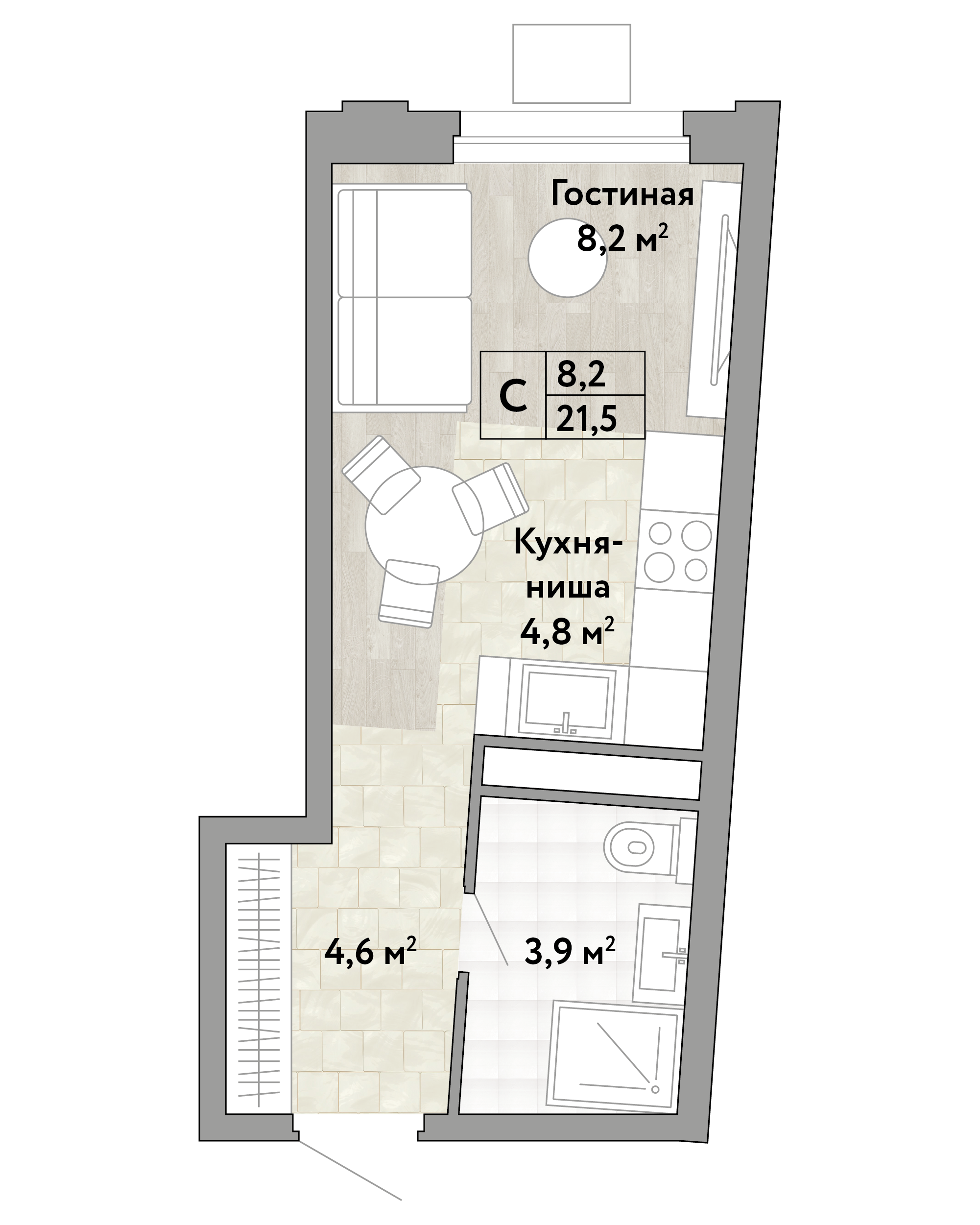 Студия 21 м2 в ЖК Новые Смыслы корпус null этаж 23