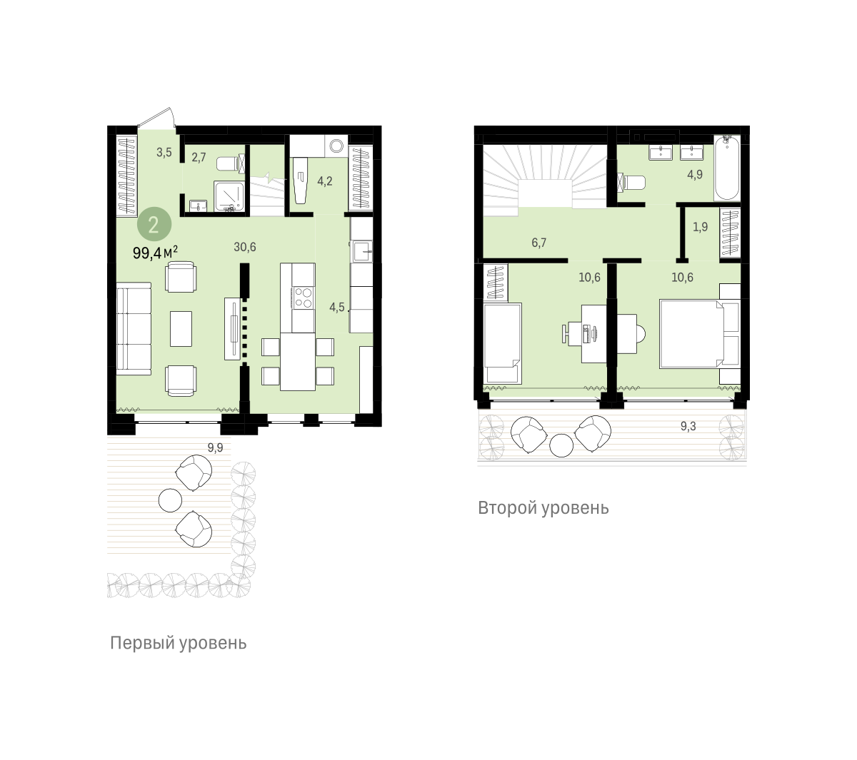 2-комнатная 98 м2 в ЖК Новин корпус null этаж 1