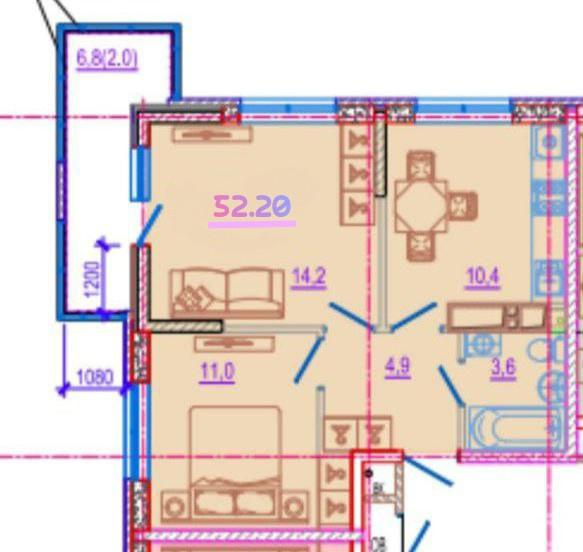 2-комнатная 45.4 м2 в ЖК undefined корпус null этаж 16