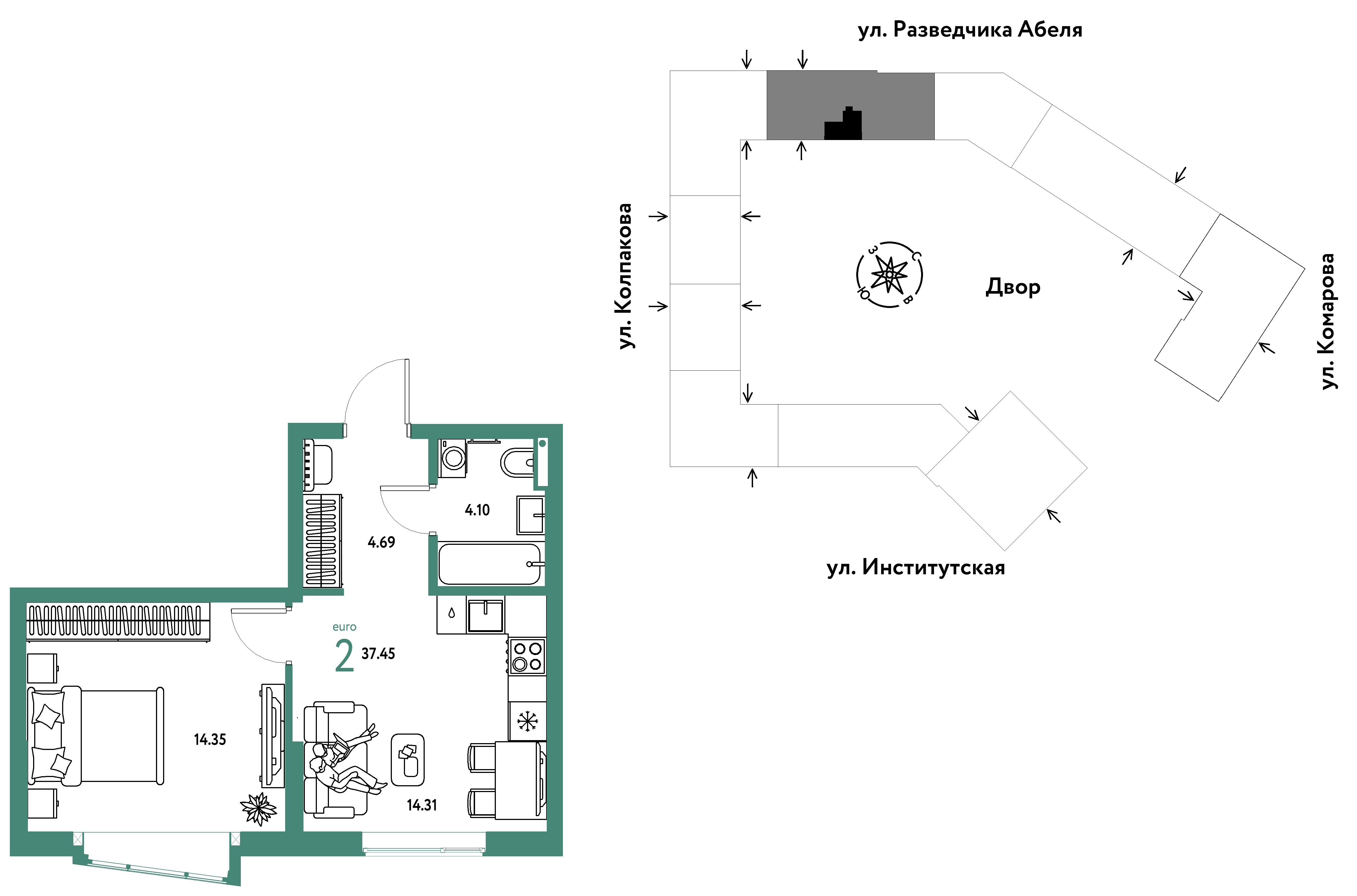 Студия 37 м2 в ЖК Страна.Парковая корпус null этаж 3