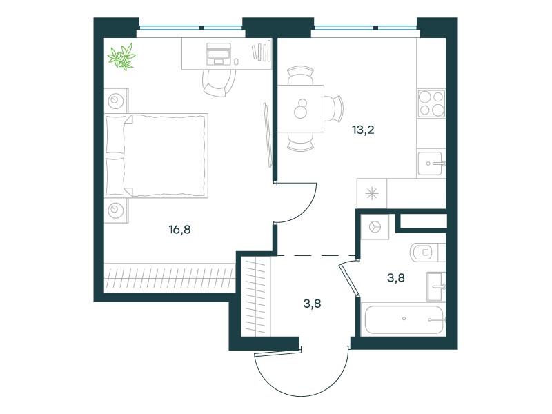 1-комнатная 37 м2 в ЖК Level Лесной корпус null этаж 7