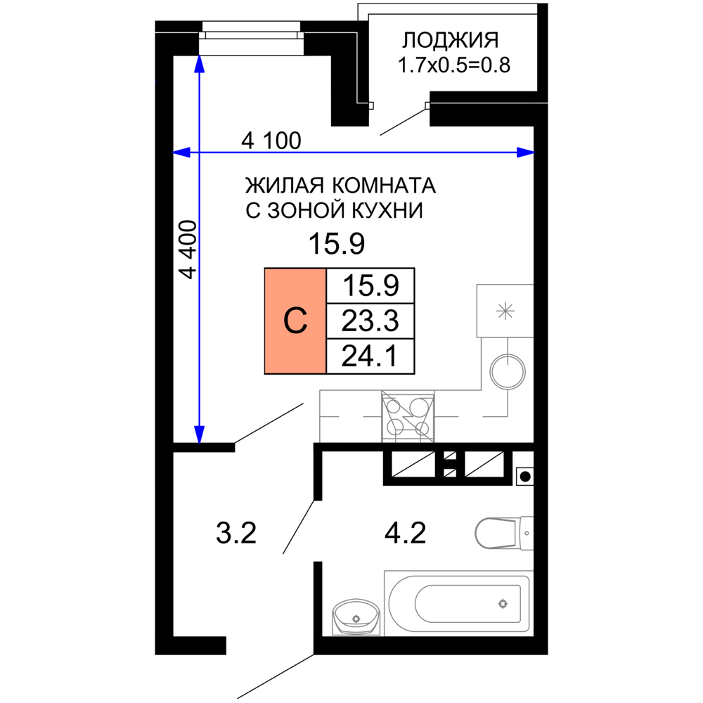 Студия 24 м2 в ЖК Дыхание корпус null этаж 8