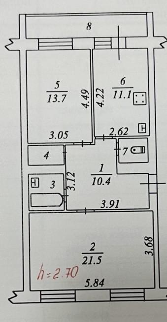 2-комнатная 62.8 м2 в ЖК undefined корпус null этаж 2