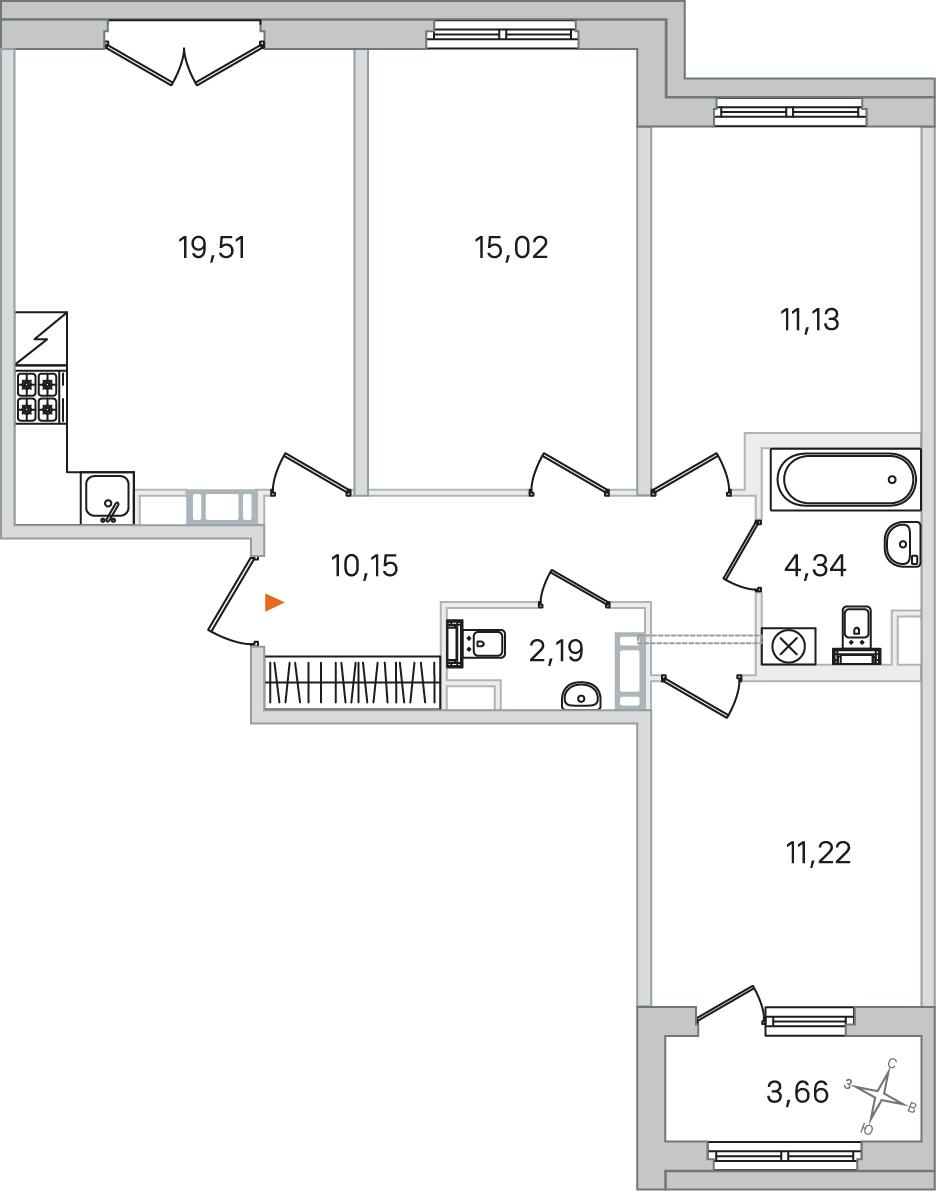 3-комнатная 75 м2 в ЖК Дубровский корпус null этаж 2