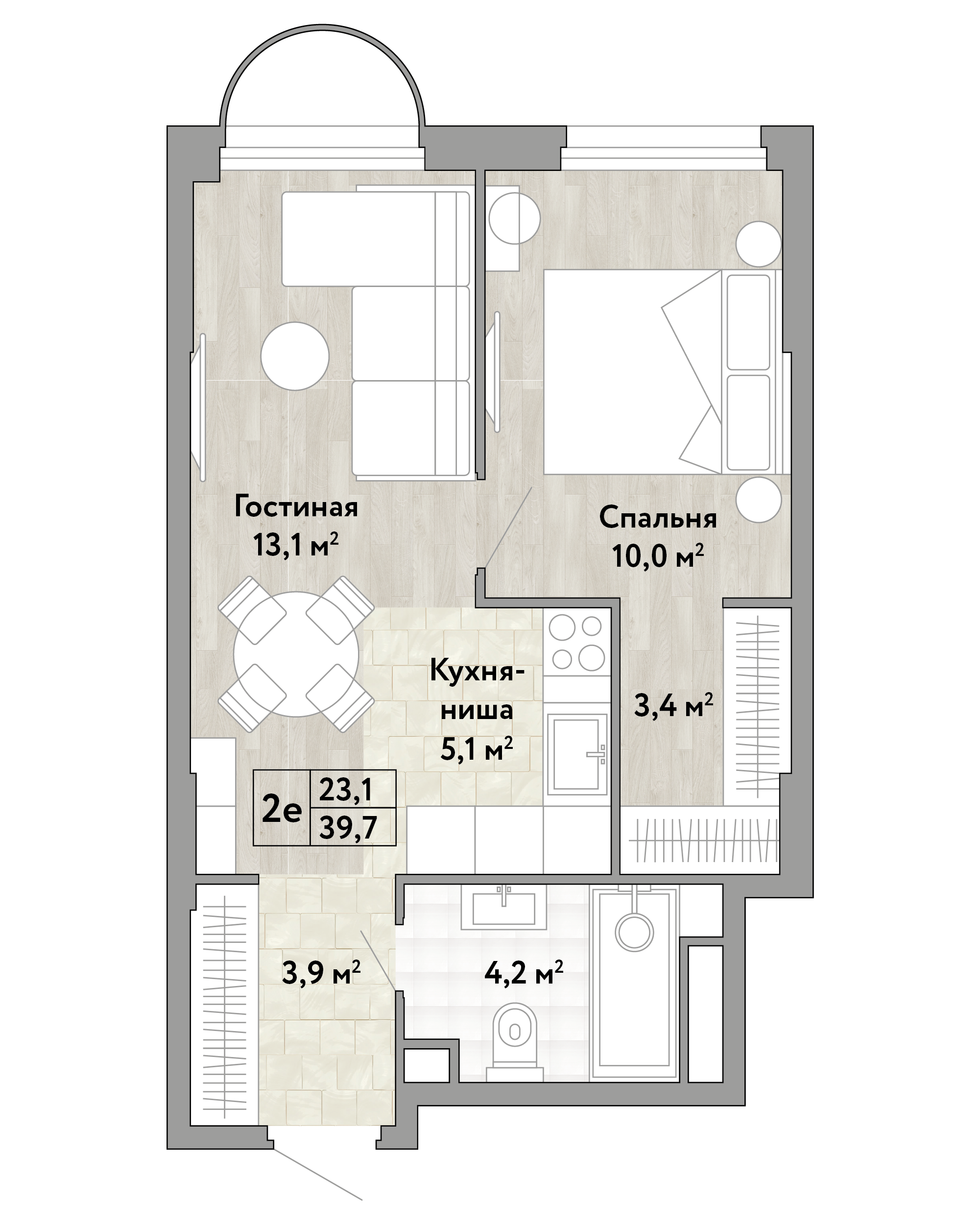 1-комнатная 39 м2 в ЖК Новые Смыслы корпус null этаж 7