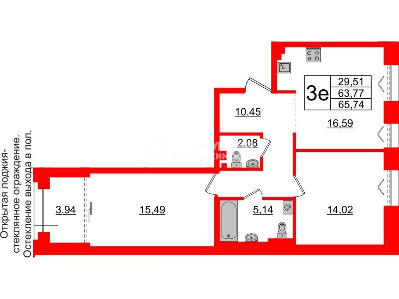 2-комнатная 63 м2 в ЖК Империал Клаб корпус null этаж 4