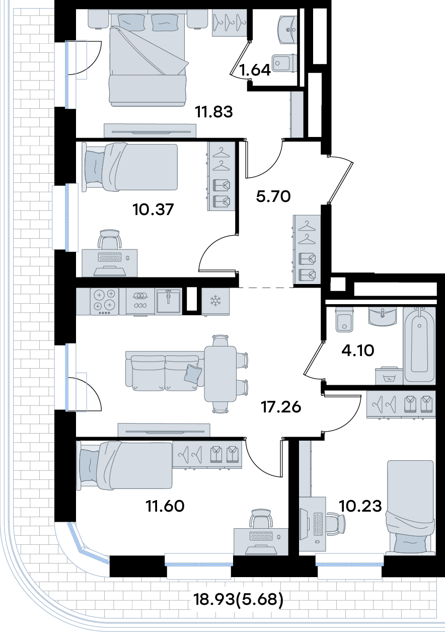 4-комнатная 78 м2 в ЖК Экосити корпус null этаж 9