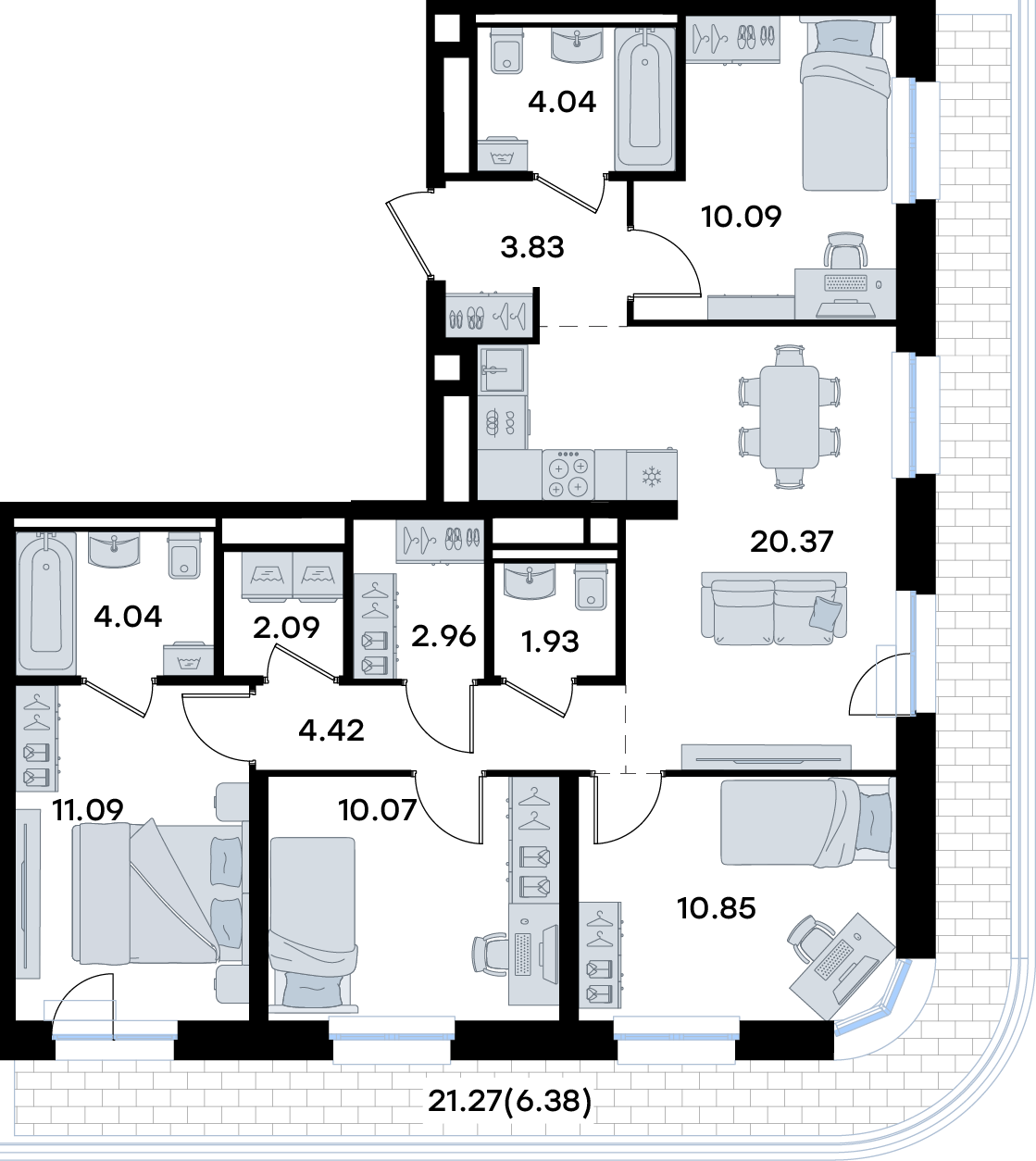 4-комнатная 92 м2 в ЖК Экосити корпус null этаж 9