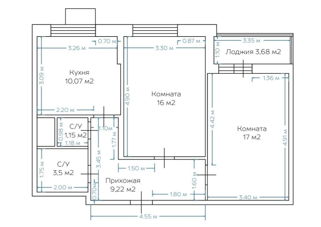 2-комнатная 56.9 м2 в ЖК undefined корпус null этаж 4