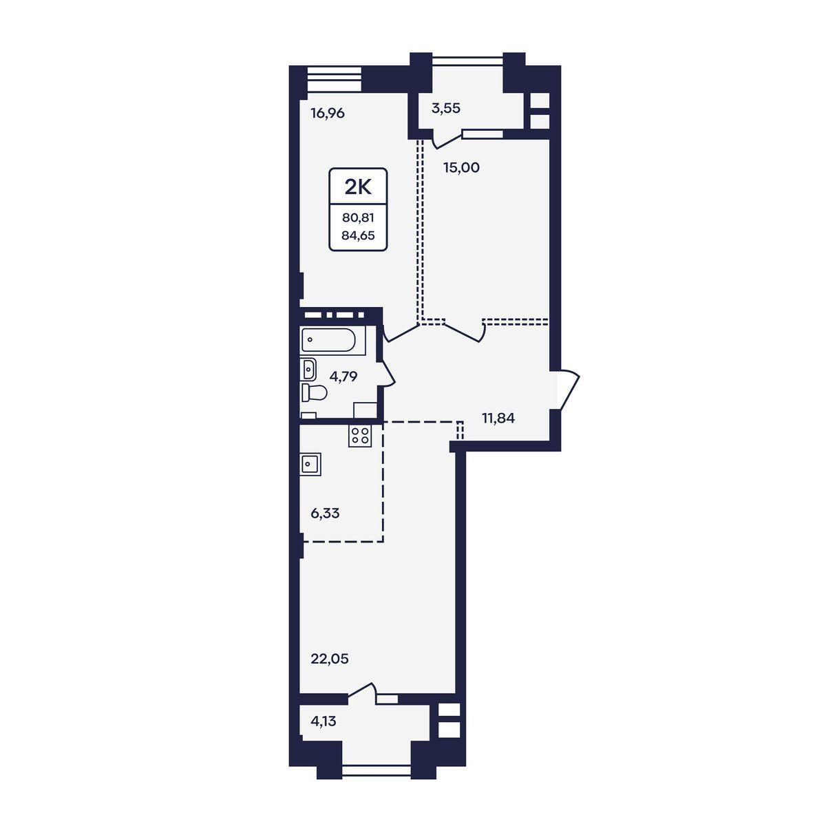 2-комнатная 80 м2 в ЖК Nobel корпус null этаж 6