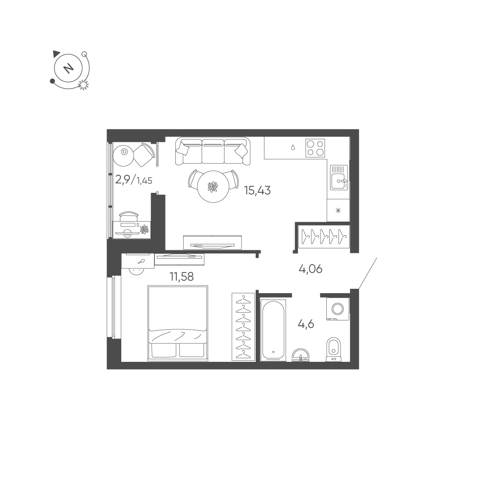 1-комнатная 37 м2 в ЖК Rauta корпус null этаж 4