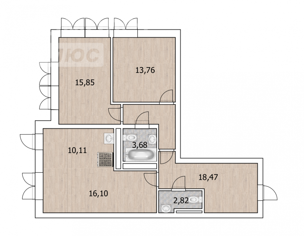 3-комнатная 82.2 м2 в ЖК undefined корпус null этаж 9