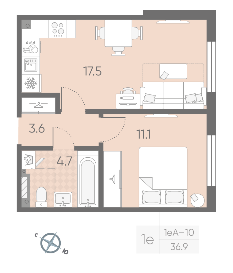 1-комнатная 36 м2 в ЖК Пулково Lake корпус null этаж 4