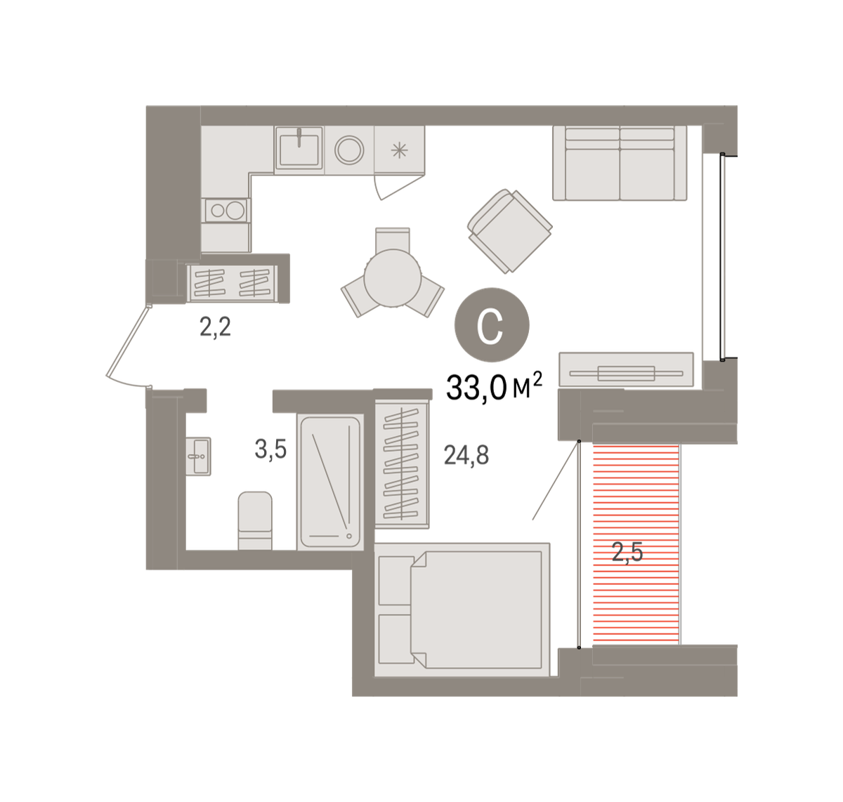 Студия 33 м2 в ЖК Европейский квартал корпус null этаж 4