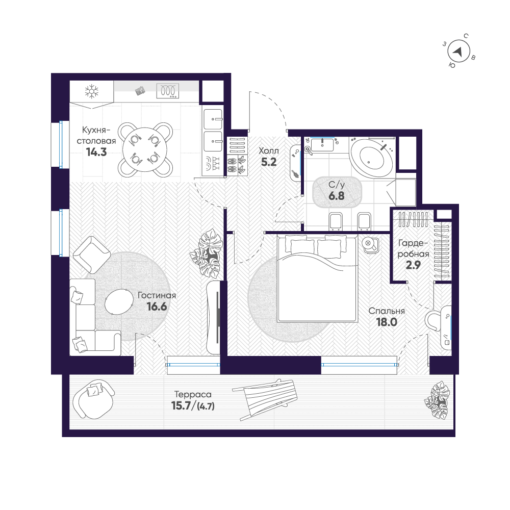2-комнатная 68 м2 в ЖК ЛДМ корпус null этаж 9