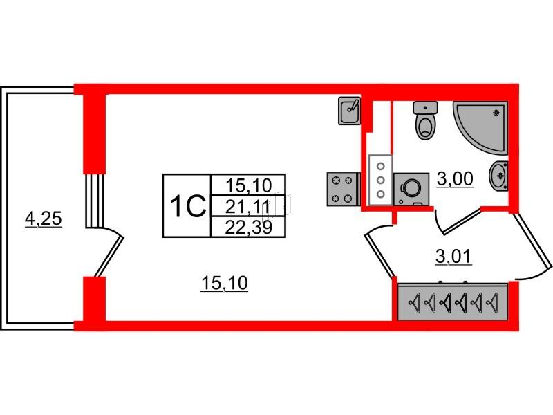 Студия 21 м2 в ЖК Астра Континенталь корпус null этаж 9