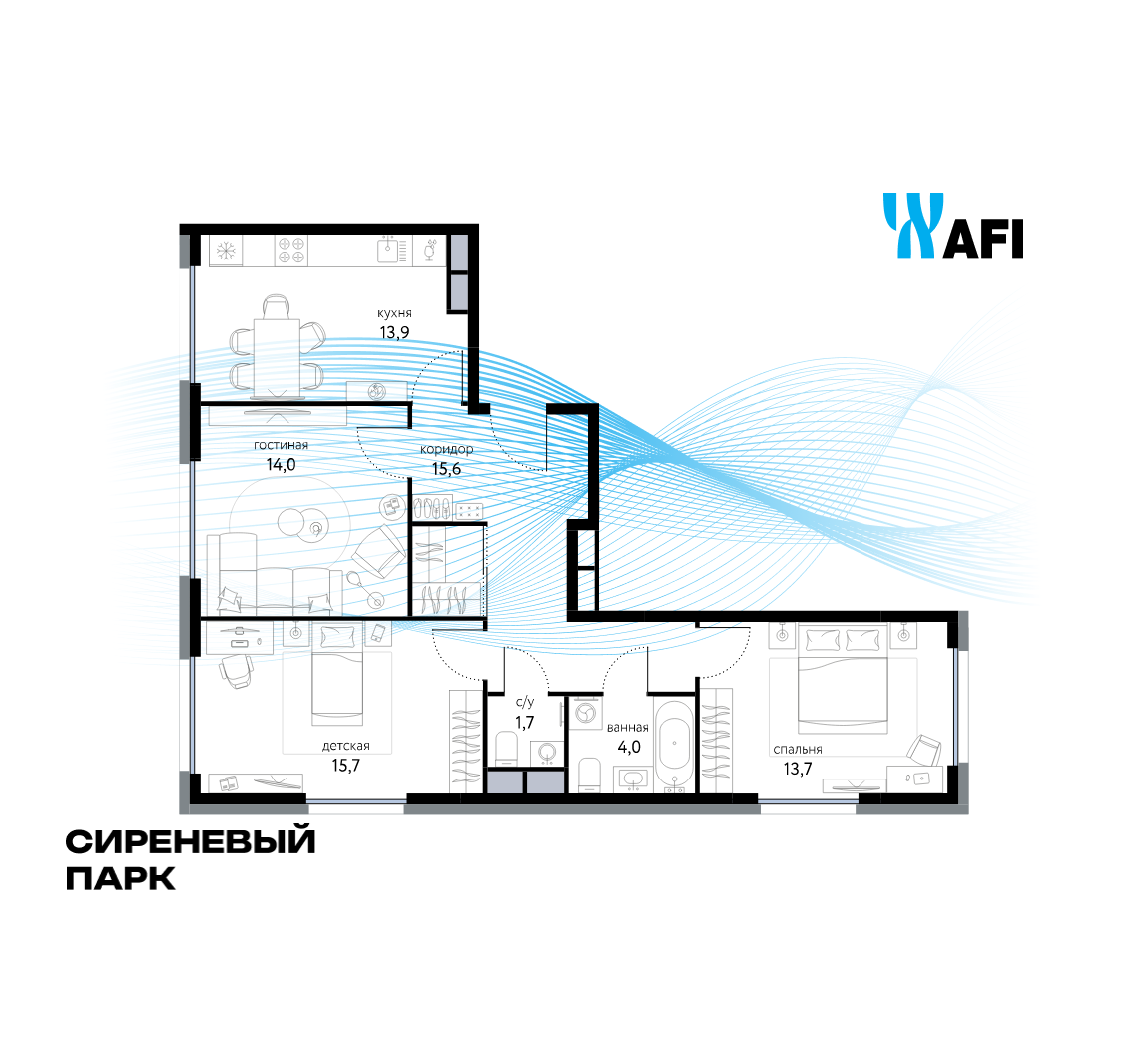 3-комнатная 78 м2 в ЖК Сиреневый парк корпус null этаж 8